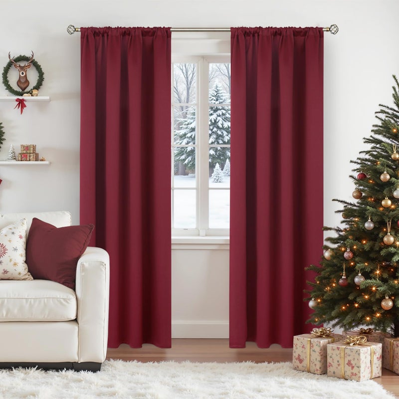 BGment Burgundy Blackout Curtains 84 Inch Length for Bedroom - Rod Pocket Thermal Insulated Room Darkening Shading Drapes for Living Room, 42 x 84 Inch, 2 Panels - Image 1